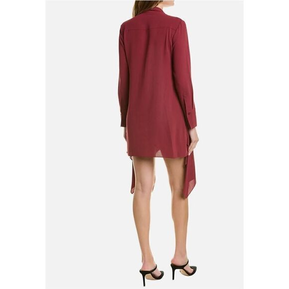 BCBGMAXAZRIA Versatile Drape Shawl Necktie Ribbon Wine Mini Dress 6 NWT - Picture 4 of 7